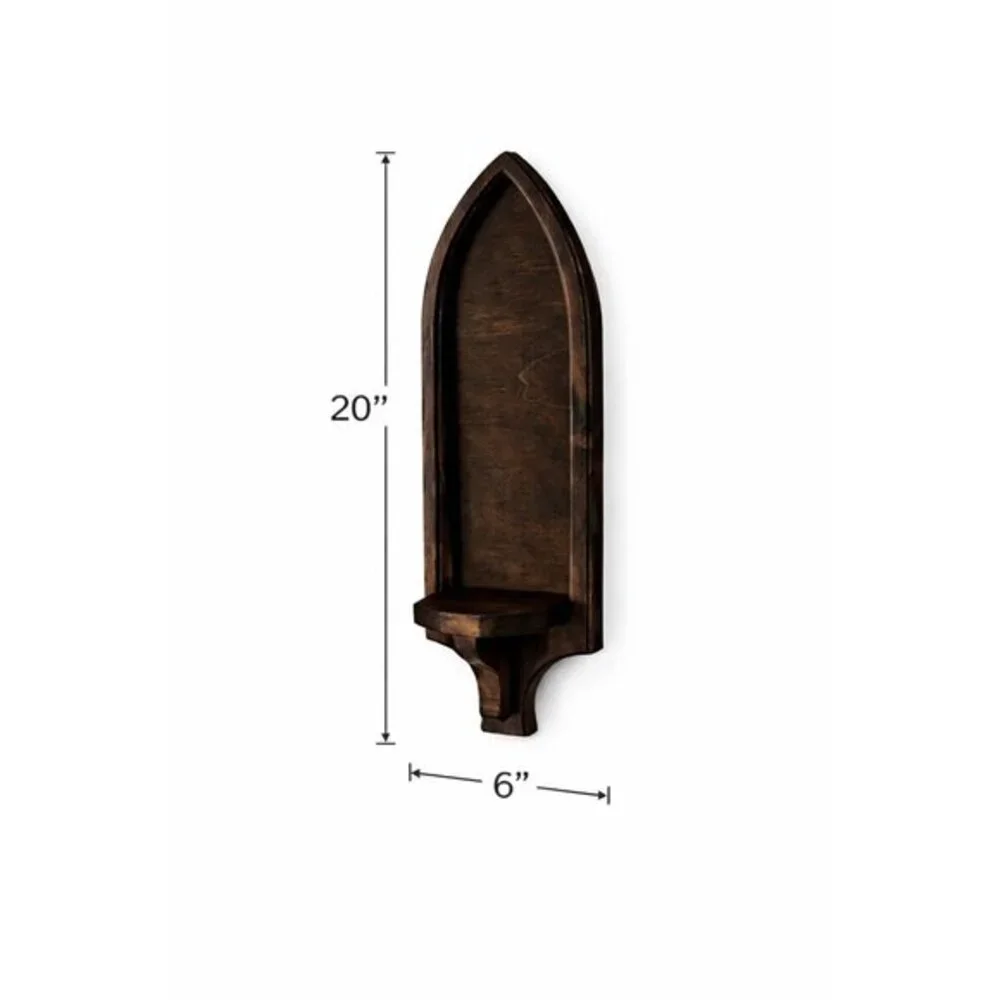 Gothic Arch Wood Wall Sconces Set of 2 Dark Walnut Candle Holders Handmade